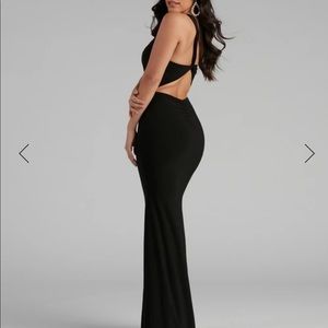 Black one shoulder, detailed back maxi dress. Size S
